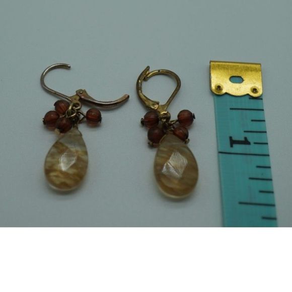 Vintage Natural Rutilated Quartz Gemstone Dangle Earrings - Picture 3 of 5
